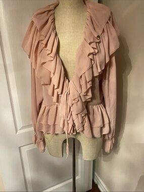 Torn by Ronny Kobo Blush Pink Ruffle-Trim Tie Front Blouse